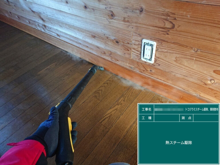 駆除対策屋アシストの施工写真：壁と床の境目へのスチーム処理